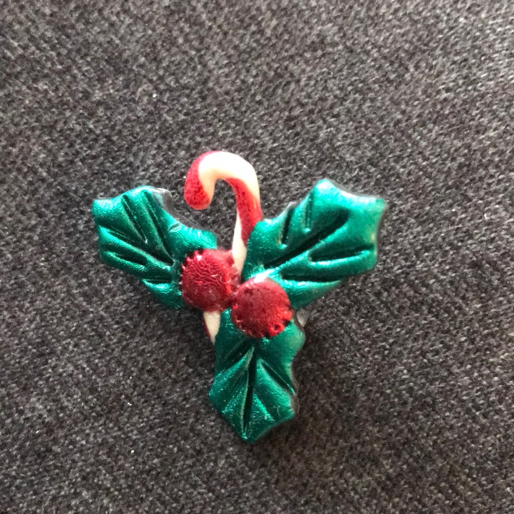 Festive candy cane and mistletoe Christmas pin